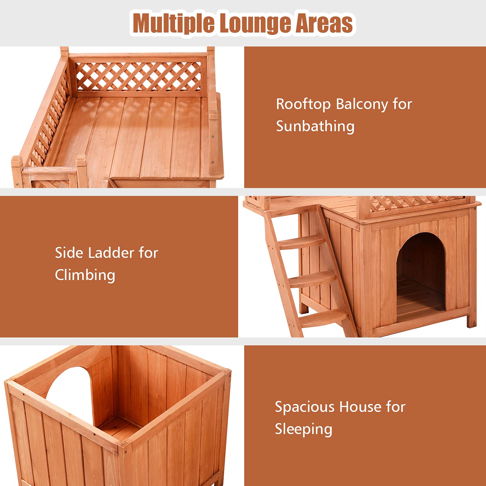 Giantex Pet Dog House, Wooden Dog Room Shelter with Stairs, Raised Roof