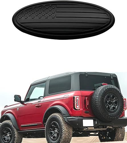 CONGCONG Emblema de Ford Bronco, emblema ovalado de 5 pulgadas para portón trasero trasero ovalado de bandera negra estadounidense para Ford Bronco