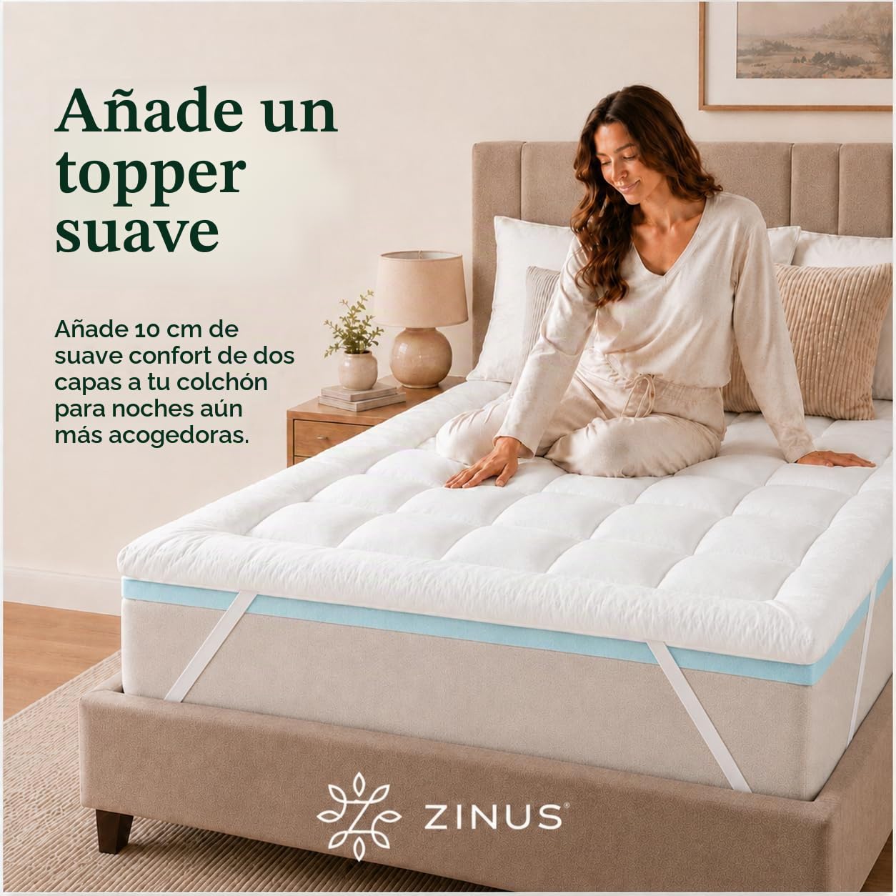 Zinus Mattress Topper, poliéster, Blanco, 190 x 80 cm