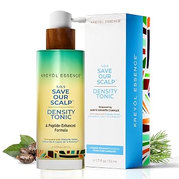 Kreyol Essence Peptide Hair Growth Spray for Women & Men Save Our Scalp Density Treatment with Redensyl, Keratin & Haitian Black Castor Oil for Thicker, Fuller-Looking Thinning Hair, 1.7 fl oz