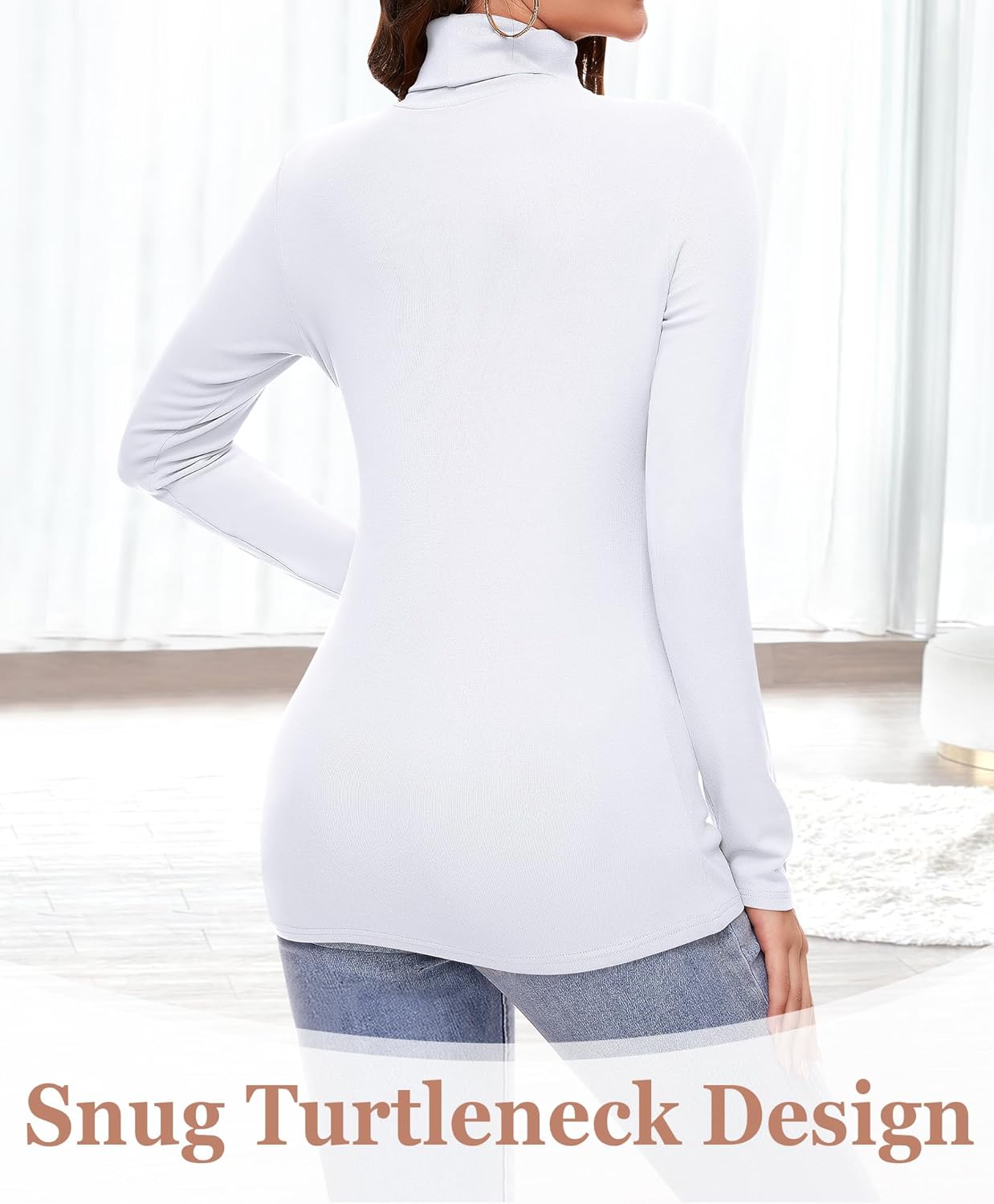 Ganado Long Sleeve Shirts for Women Turtleneck Thermal Shirt Layering Basic Tops Fitted Plain Undershirts - Image 3