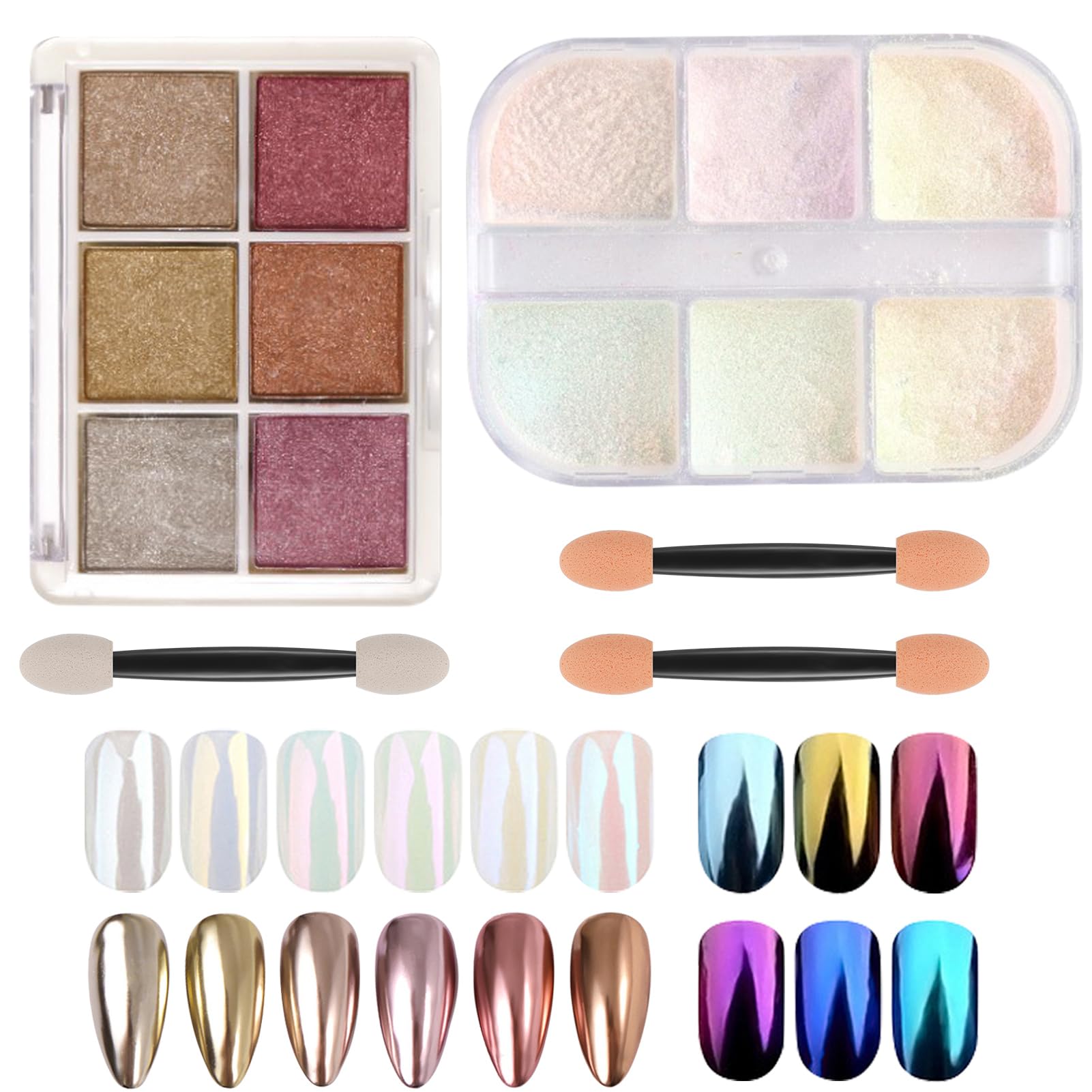 2 Pcs Chrome Nail Powder, 12 Colors Shiny Nail Chrome Glitter Powder Set for Nail Art Design Decoration