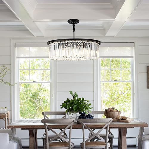 Miniatura 8 de Candelabro de cristal negro de 23 pulgadas, 8 luces, moderno colgante de cristal, lámpara de techo, 2 anillos, candelabros de lujo, para comedor,