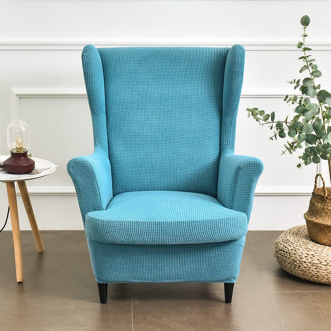 2 Copripoltrona In Velluto Con Orecchie YOPOIY | Morbide Fodere Elastiche Lavabili Per Poltrone Wingback, Con Copricuscino, Azzurro