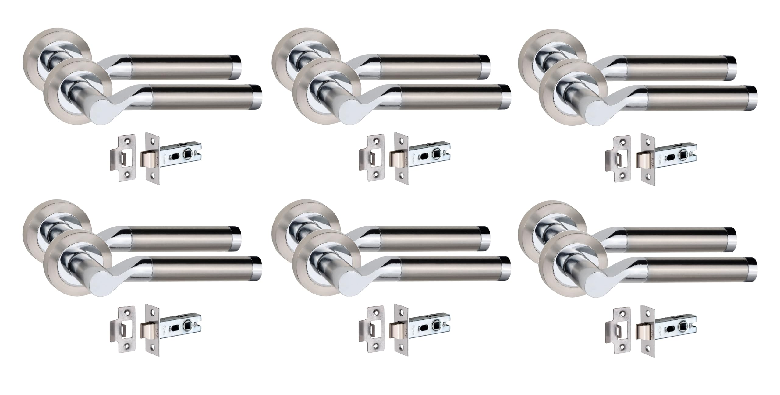 Golden Grace 6 Pair Titan Design Internal Door Handle Round Rose Latch Handles2.5" Tubular Latch Dual Finish 52mm Diameter from B&Q