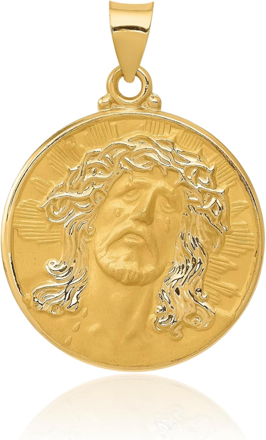 IceCarats 14K Yellow Gold Large Head of Christ Circle Medal Pendant Necklace 34mm 1 3/8 inch Lightweight, Polished, Engravable, Matte For Her For Him