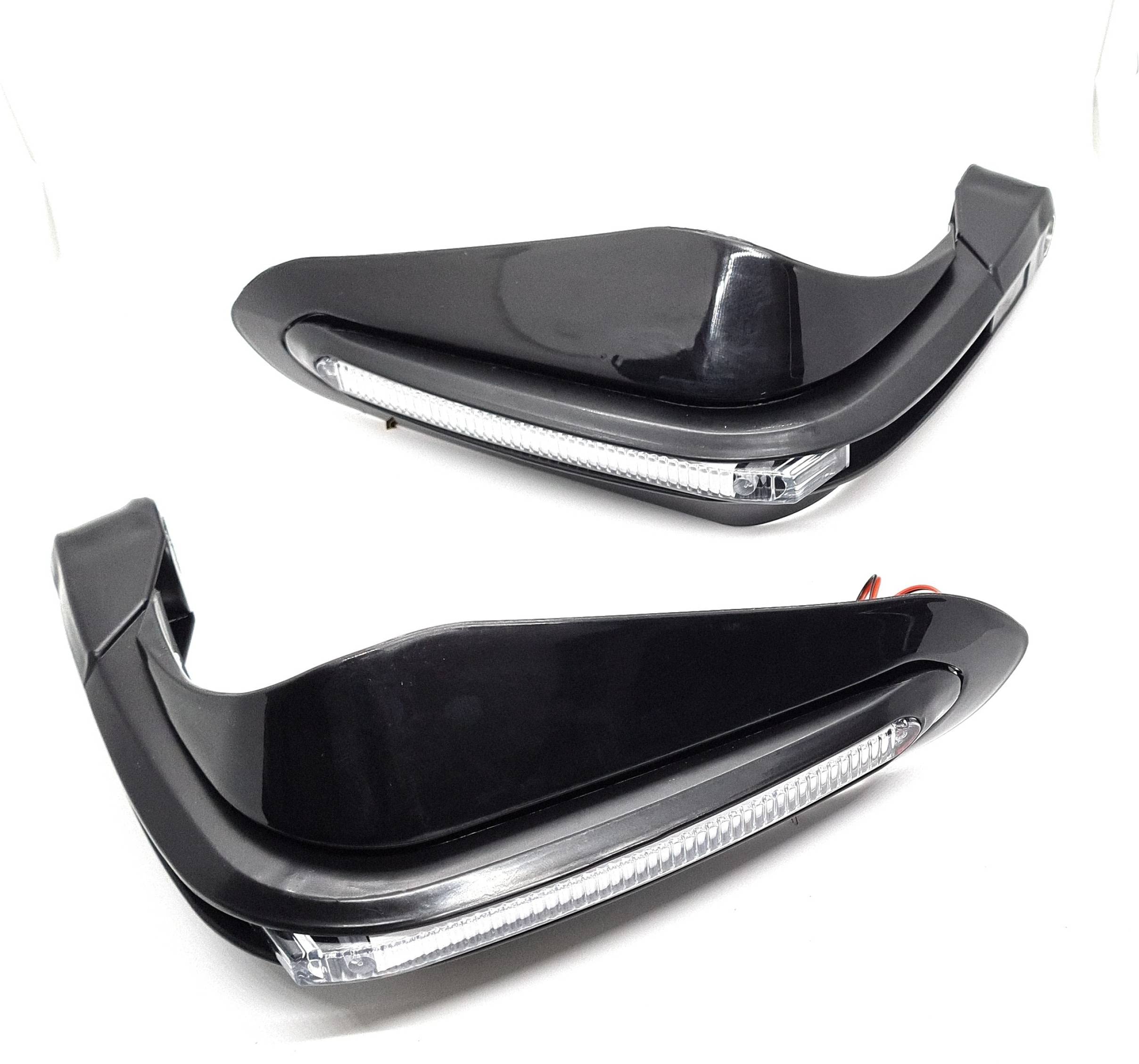 Acube Mart Motorcycle Handguards with Led Light for 7/8" DRL Grips 300 * 140/110Mm 1Pair Handlebar Multicolour Hand Guard LED Indicator Turn Signal Protector Cover Universal for Bike (Black)