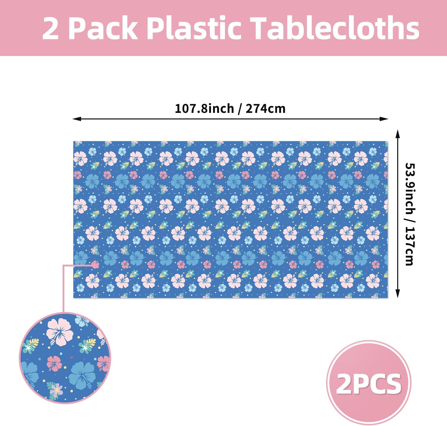2pcs Cartoon Hibiscus Flower Birthday Tablecloth Hawaii Tropical Leaves 107.8" x 53.9" Tablecover Party Supplies for Baby Shower Decorations, Rectangle Cartoon Alien Theme Tablecover Party Decorations