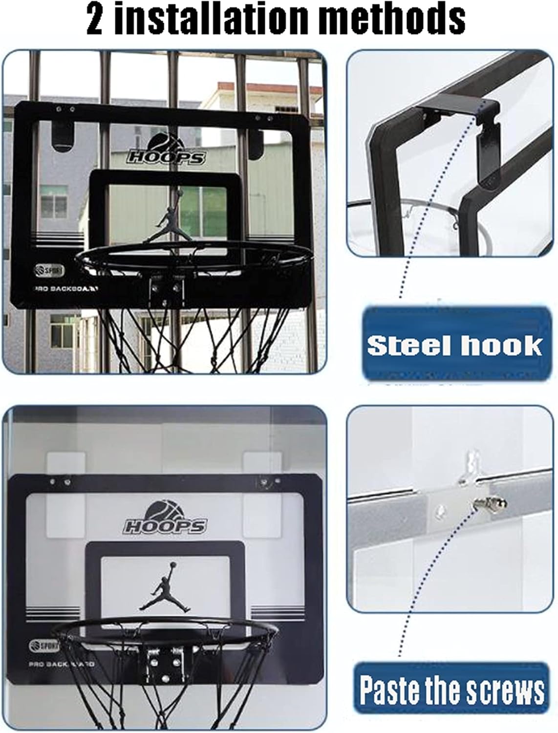Mini Basketball Hoop, Wall-Mounted Foldable Basketball Hoop, No Perforation Installation, Indoor and Outdoor Shooting Rebounds (Size : 17.9x12in)