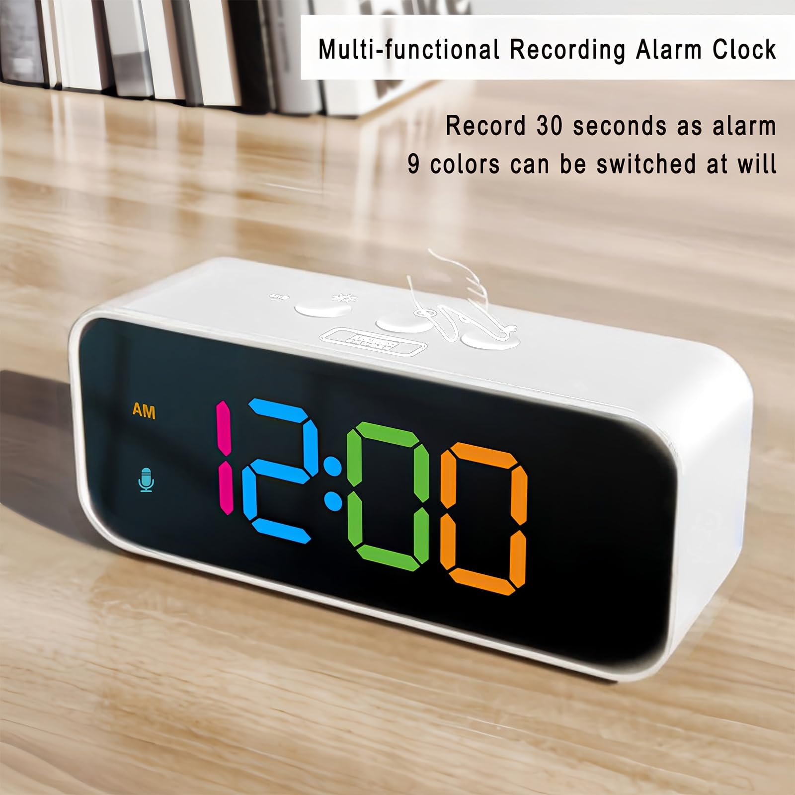 Orologio digitale con display RGB a colori, controllo vocale, multifunzione, LED, registrazione vocale, sveglia, retroilluminazione regolabile, funzione snooze 12/24 ore, presa per
