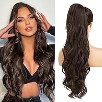 Vista 9 de Extensiones de cabello sintético ondulado con cordón para cola de caballo de 26 pulgadas, para mujer, castaño medio ceniza, rubio ceniza