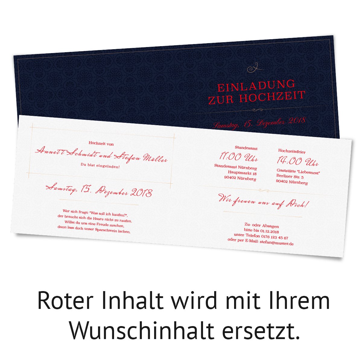 30 x Hochzeitseinladungen Einladungskarten Hochzeit Einladung individuell - Liebesbotschaft