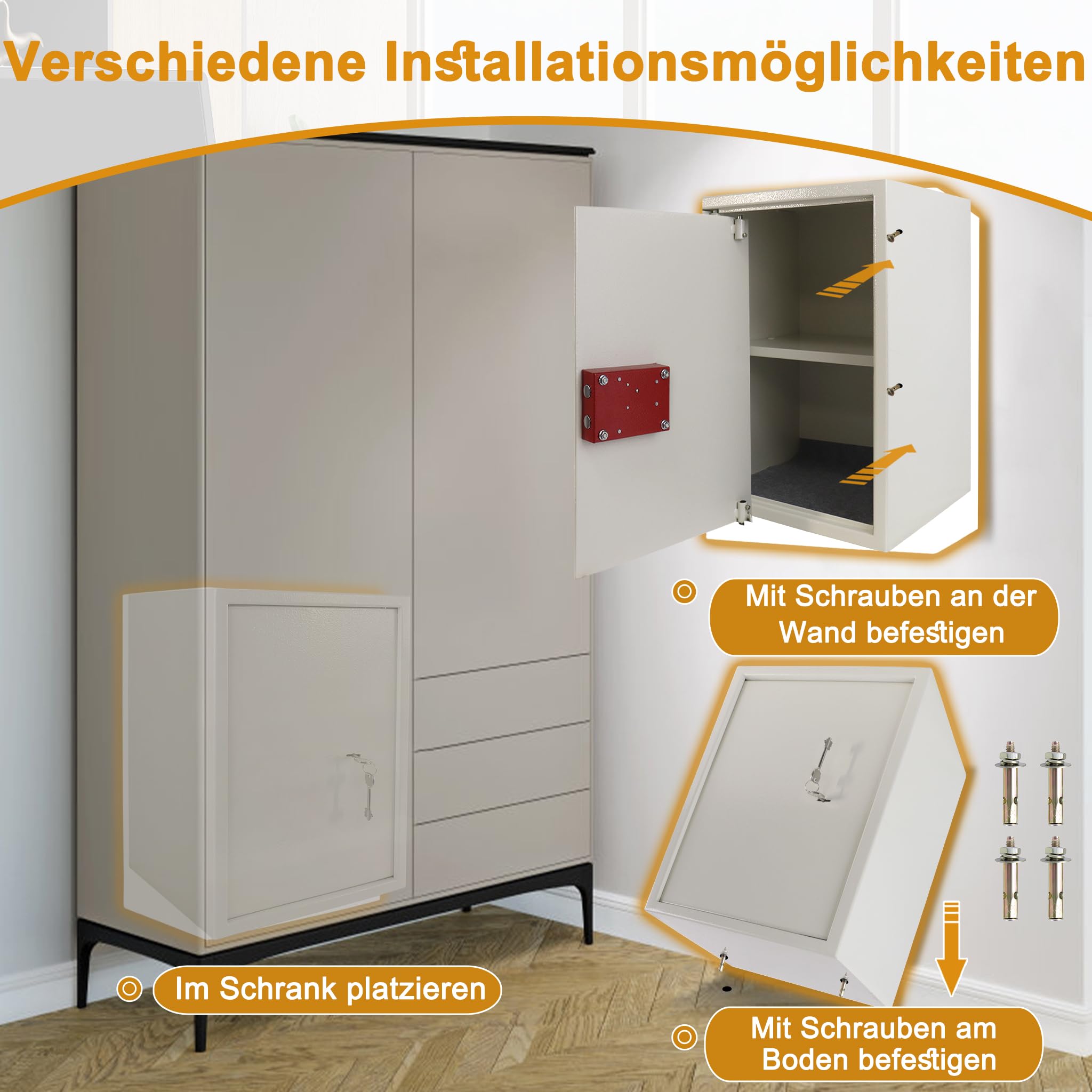 Tresor Safe Caja fuerte para muebles, ignífuga e impermeable (35 x 31 x 50 cm – XL) con 2 llaves, caja fuerte para dinero en efectivo, joyas, medicamentos, muebles, como caja fuerte de pared