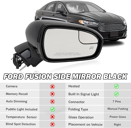 Miniatura 3 de Espejo lateral derecho del pasajero para Ford Fusion Sedan S SE híbrido 2013 2014 2015 2016, espejo eléctrico con calefacción, luz de señal en la