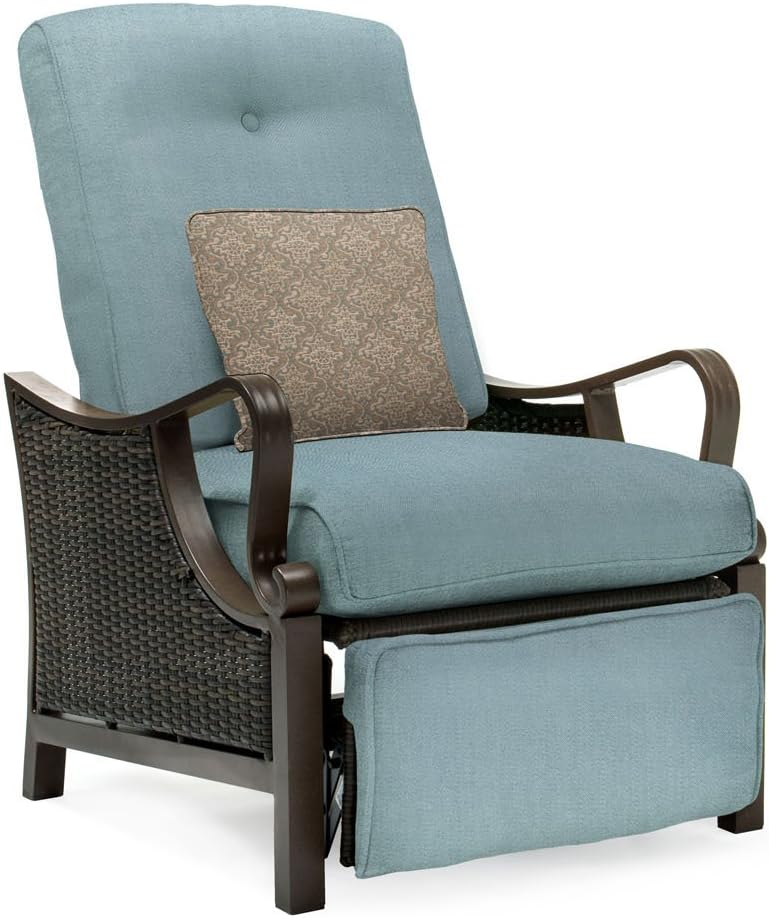 Hanover Ventura Brown Wicker Outdoor Recliner Chair with Cushions and Accent Pillow, Luxury All-Weather Outdoor Patio Recliner Chair with Rust Resistant Steel Frames for Deck, Backyard, Pool Side