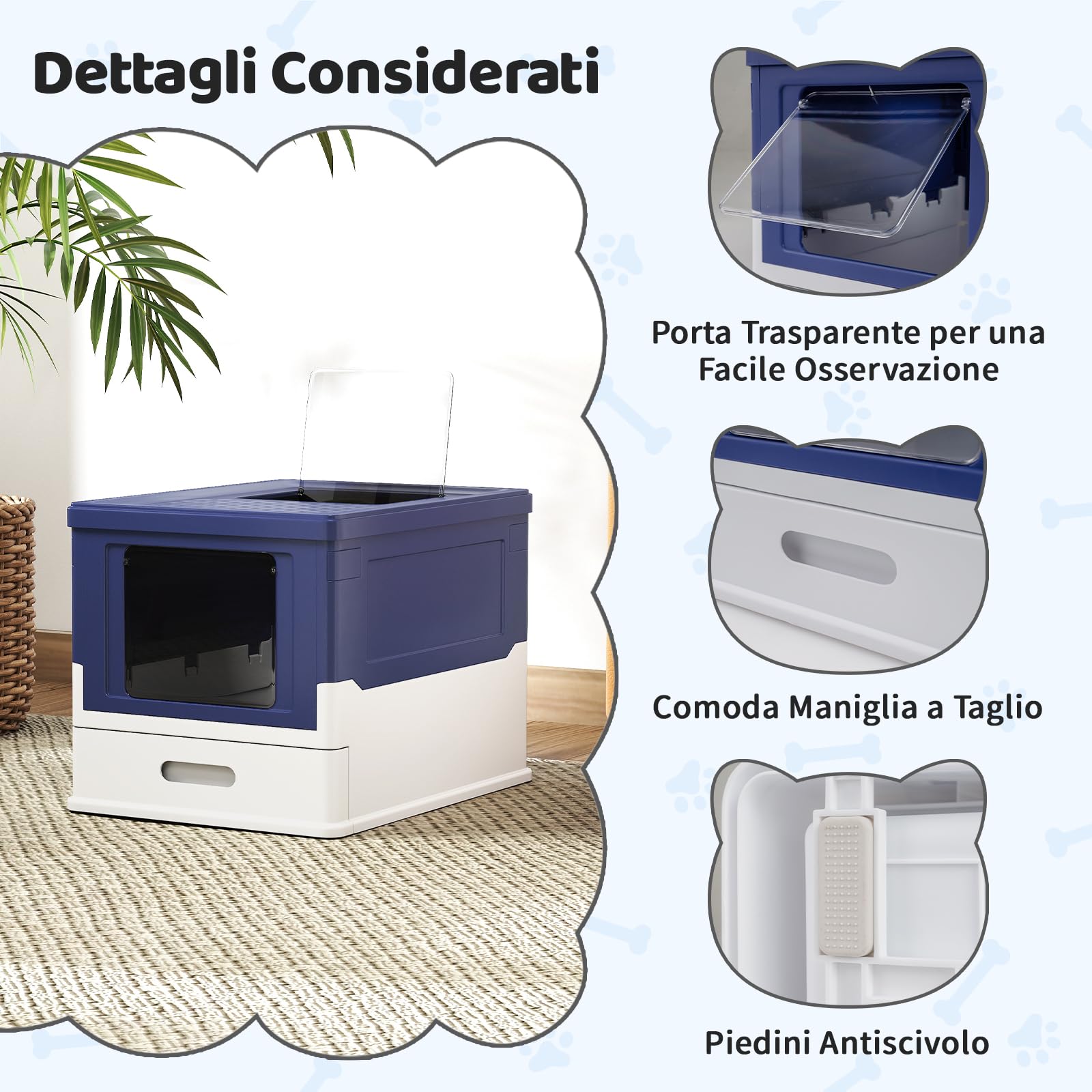 COSTWAY Lettiera per Gatti Pieghevole, Toilette per Gatti Chiusa con Ingresso Frontale e Uscita con Coperchio Ribaltabile, Vaschetta a Cassetto per Gatti Piccoli e Medi sotto 10 kg (Blu)