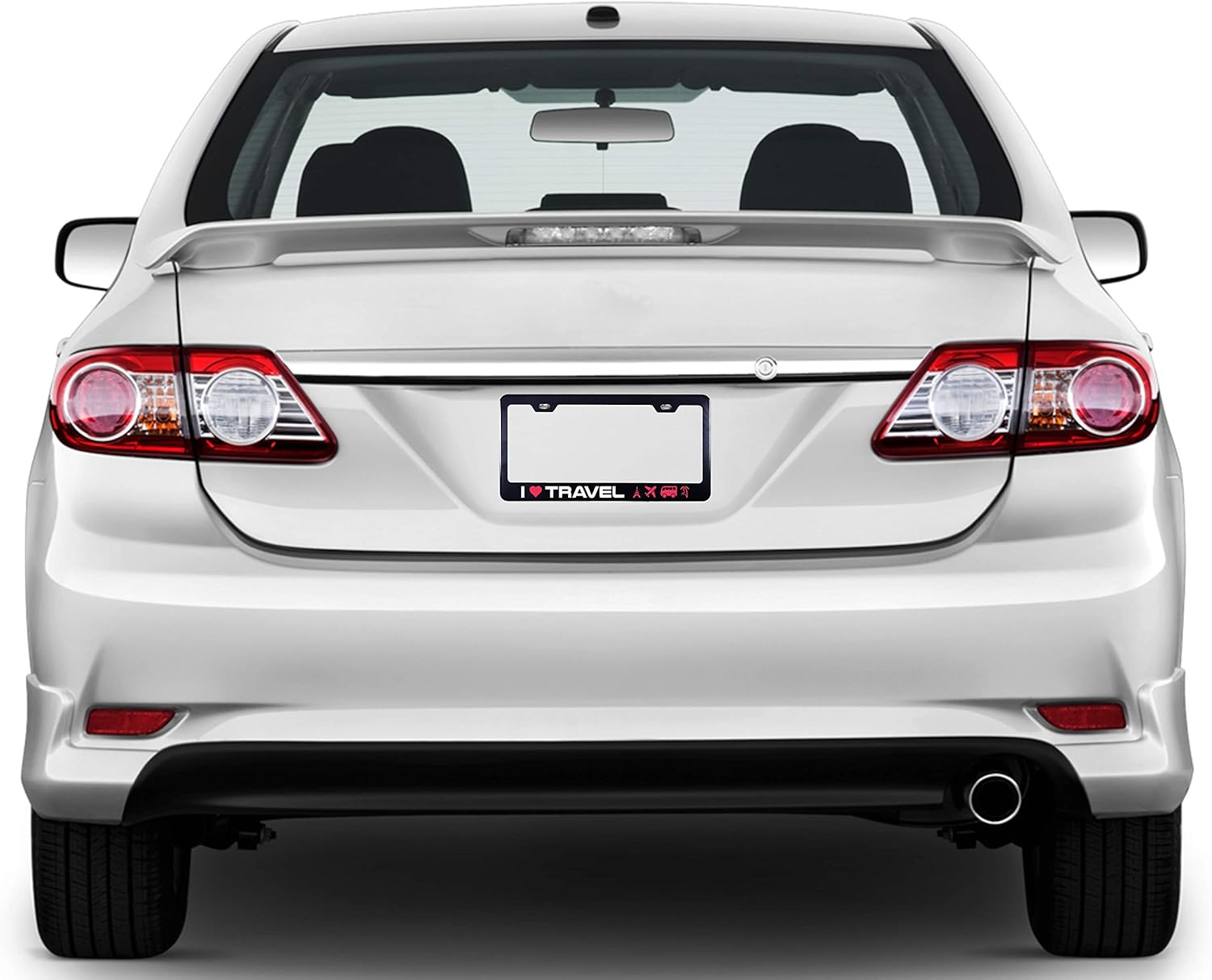 Printtoo Black I Love Travel License Plate Frame 2 Holes Stainless Steel Vinyl Cut Letters Frame-12 x 6 Inches