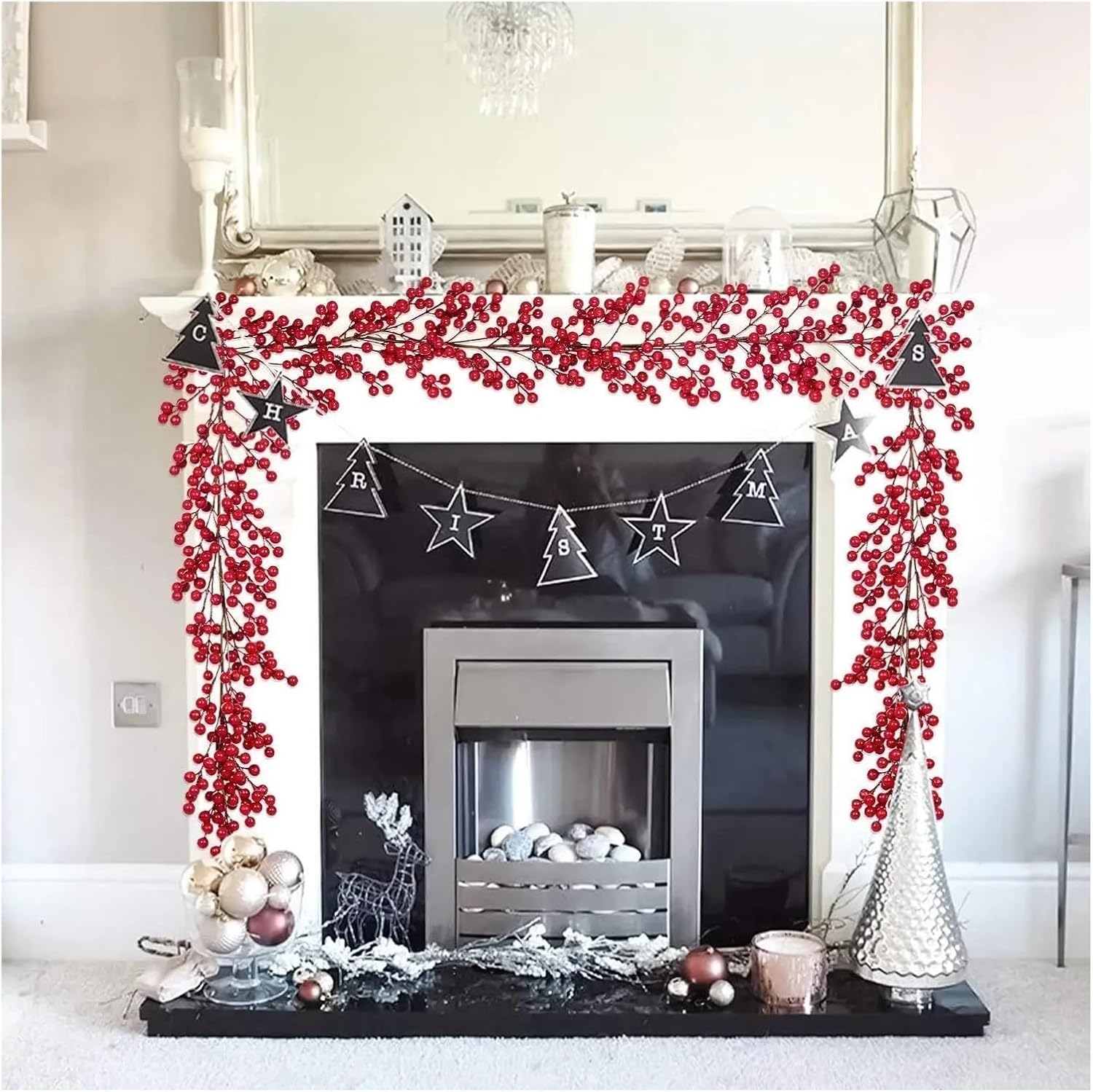WHZHDMA 68/74 inches Artificial Red Berry Christmas Garland Flexible Berry Vine Fireplace Decorations Kitchen Home Garden Ornaments