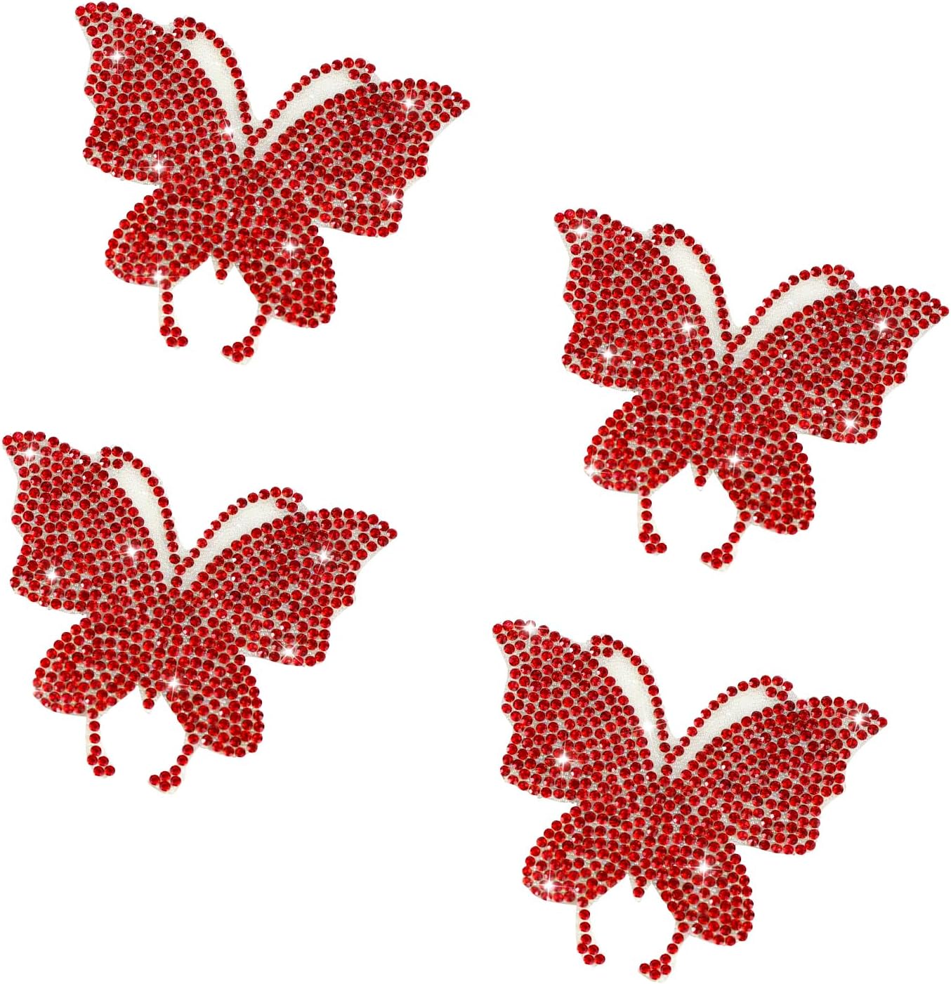 Wuyaoyao 4PCS Butterfly Bling Car Stickers, Crystal Rhinestone Car Decals for Women, Self Adhesive Diamond Car Bumper Sticker for Door Window Laptop Luggage, Universal Car Decoration (Red)