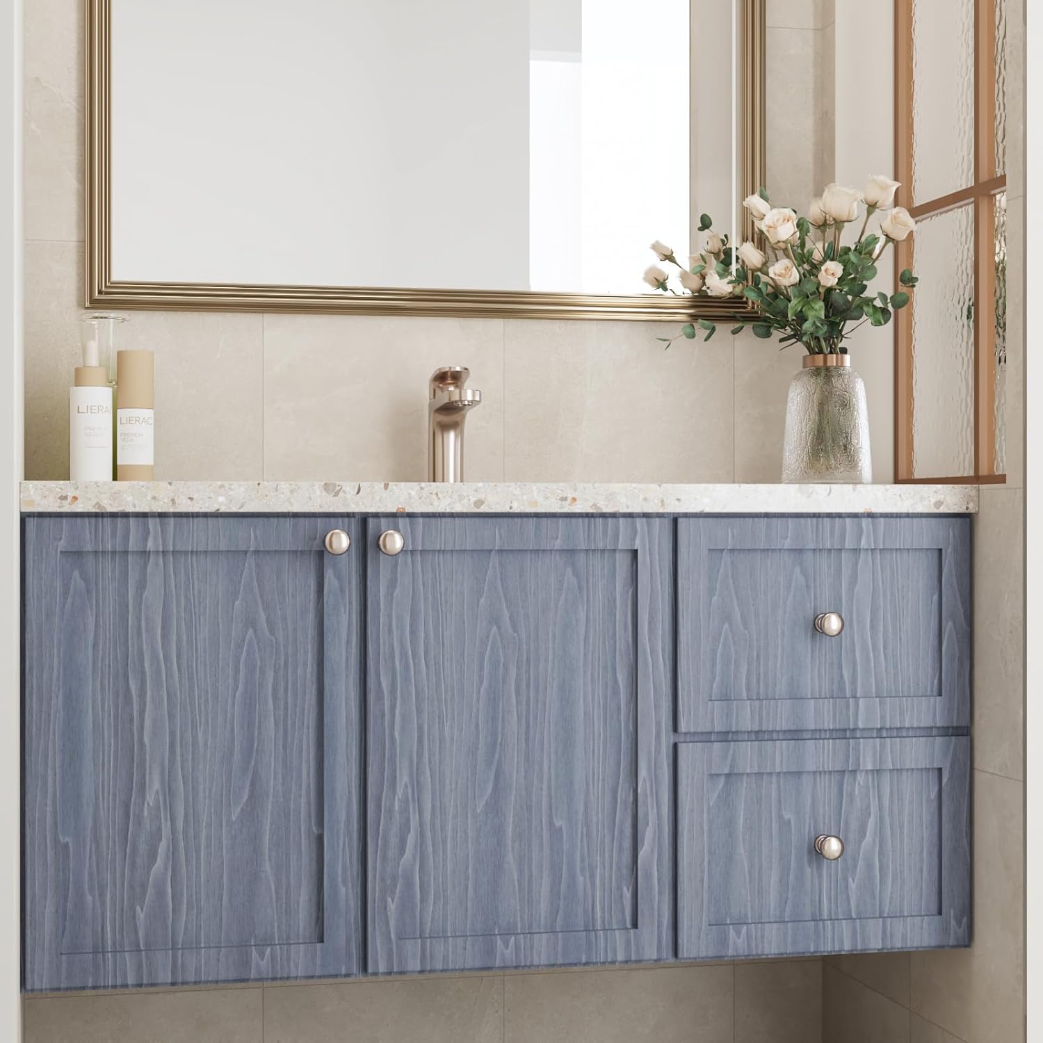 CRE8TIVE Slate Blue Contact Paper Wood Wallpaper Peel and Stick Wood Grain Contact Paper for Countertops Waterproof 12"x80" Self Adhesive Removable Thick Wood Vinyl Wrap for Bedroom Cabinets Furniture