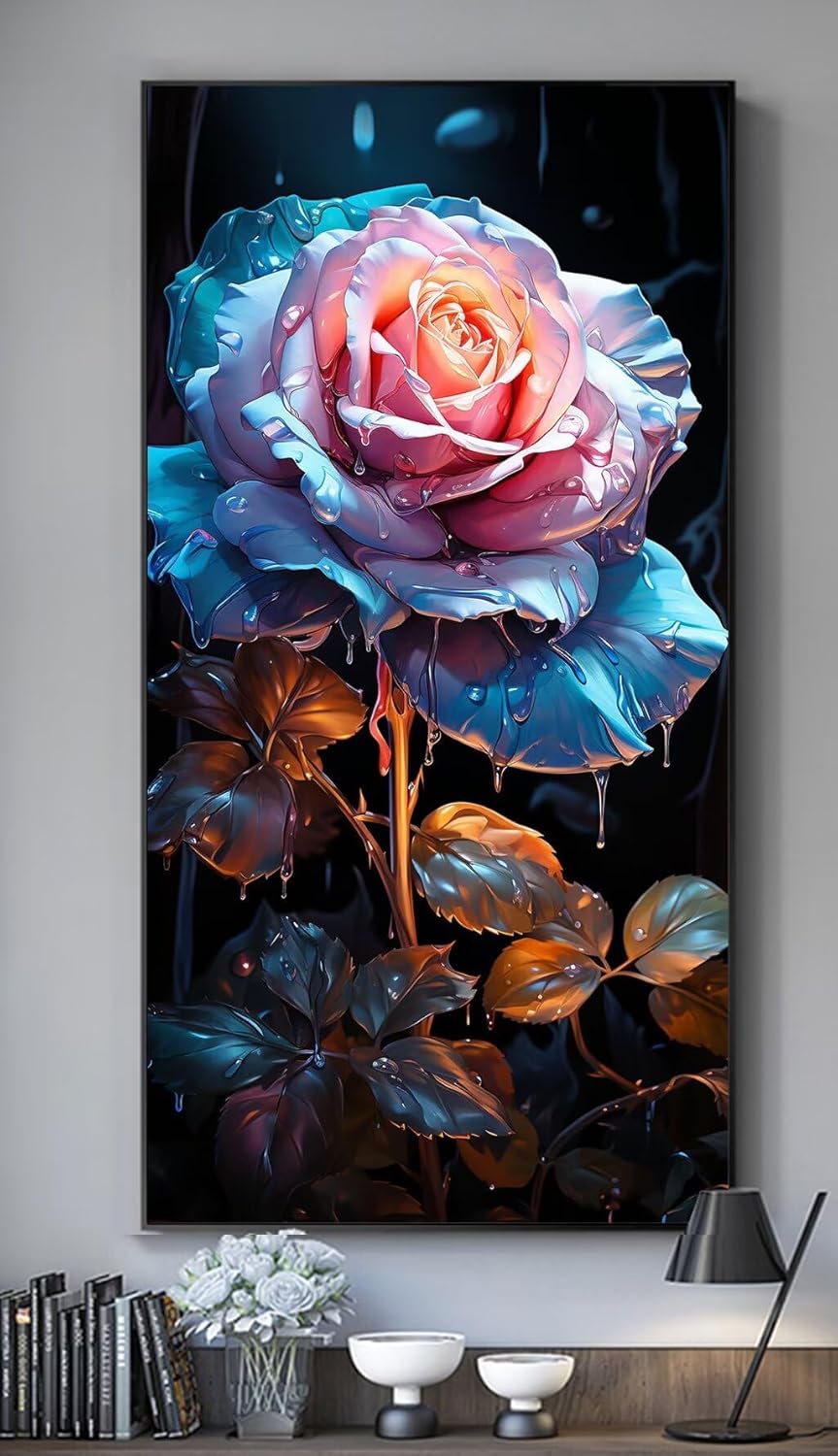 Diamond Painting Kits for Adults, Rainbow Roses Diamond Art Full Square Drill Diamond Dots DIY 5D Rhinestone Gem Art Paint by Numbers Kit for Kids, Diamond Paintings for Home Wall Decor 50x100cm S516