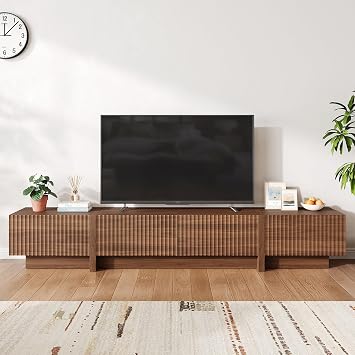 98" TV Stands for Living Room, Fluted Entertainment Center, Walnut