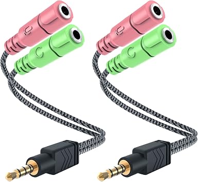 Headphone Mic Splitter 2 Pack 3.5mm Headset Adapter for Computer | 2-TRS Female to TRRS Male CTIA Stereo Audio Mic Jack Y Splitter for Dual-Plug Game Headset to Xbox, PS4, Phone, Laptop, PC