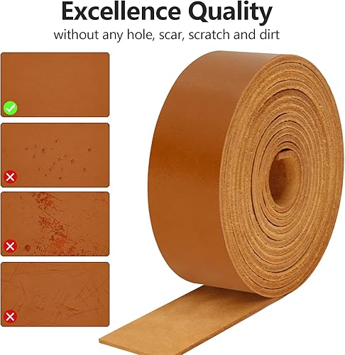 Miniatura 4 de Tira de cuero de grano superior para manualidades, correas de cuero de 1 pulgada de ancho y 72 pulgadas de largo, 0.079 pulgadas de grosor, muy