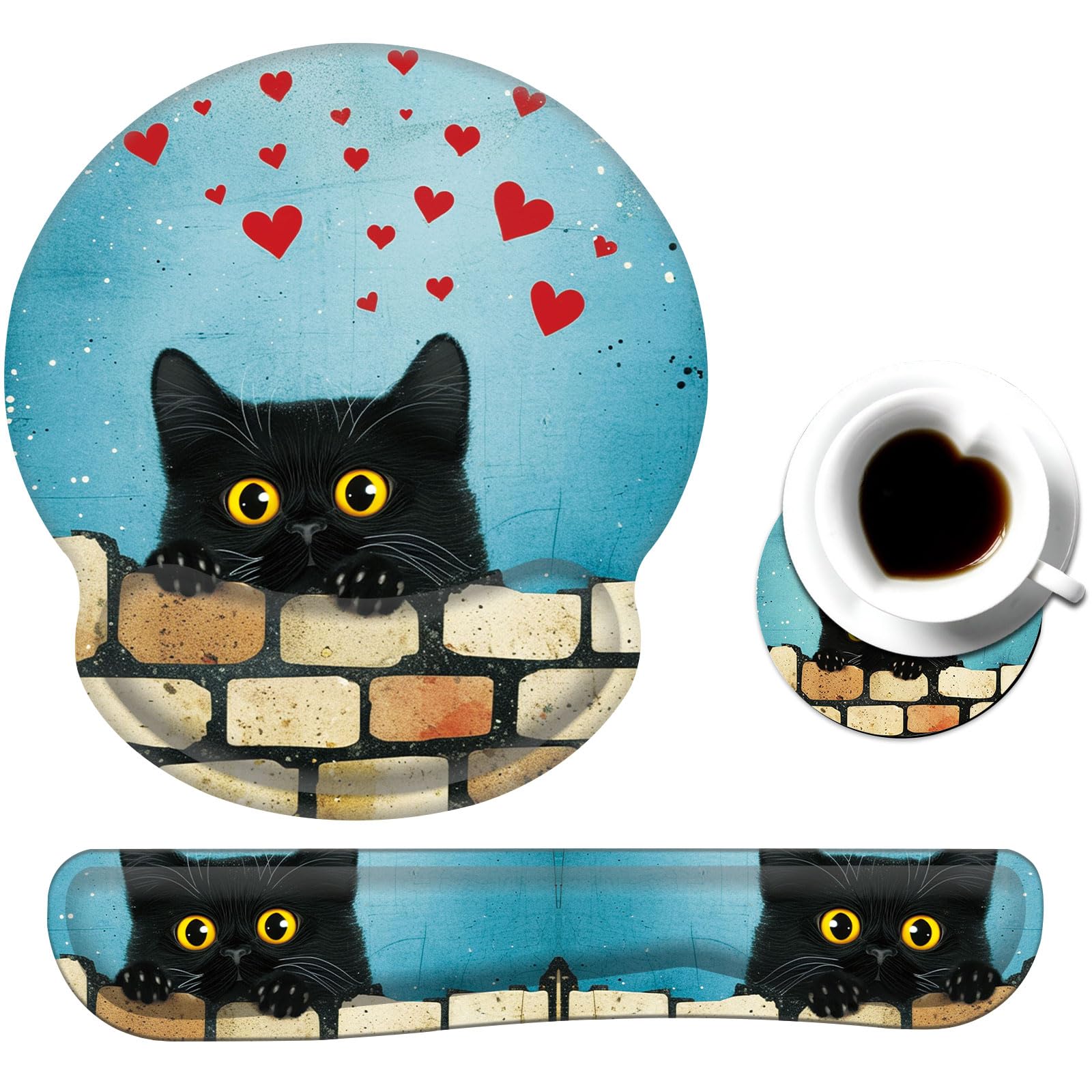 Keyboard Wrist Rest and Mouse Pad Wrist Support Set with Coaster,Comfortable for Easy Typing,Pain Relief,Memory Foam Keyboard Pad Set for Laptop Mac,