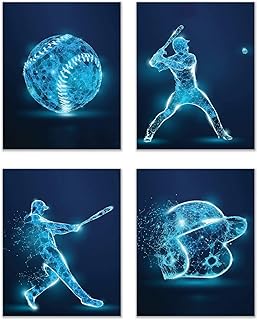 Baseball Wall Art Prints - Set of 4 (8x10) Unframed Baseball Posters - Baseball Room Decor For Men Kids Teenagers - Baseball Poster Set For Bedroom Man Cave - Baseball Wall Decor Dorm - Baseball Boys Bedroom Decor - X-Ray