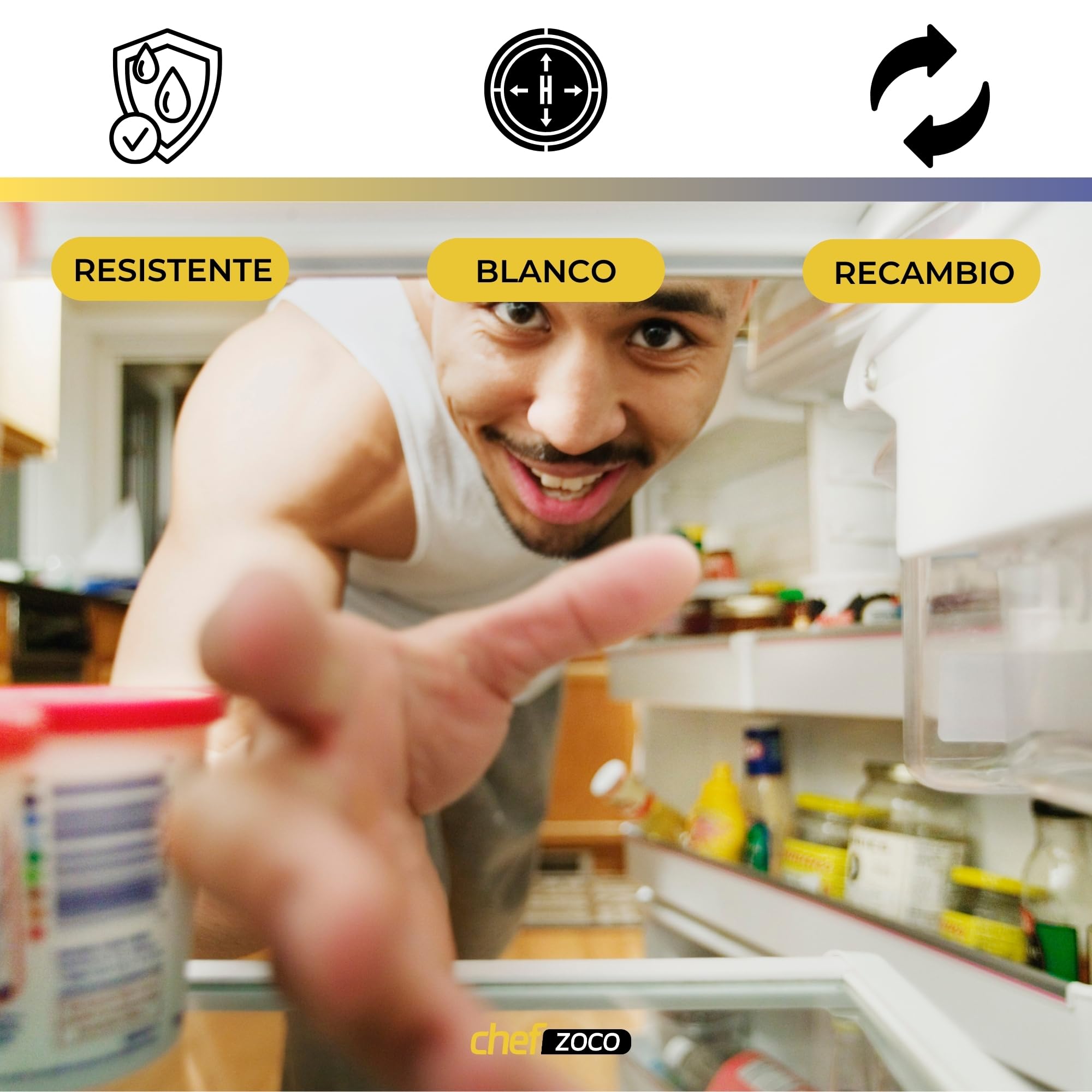 Tirador puerta Frigorífico universal, Mango frigorífico, Asa Nevera, Incluye 2 placas protectoras, incluye tornillos, Distancia entre tornillos de 9.5 a 17 cm, Apto para Todas las Marcas — view 3