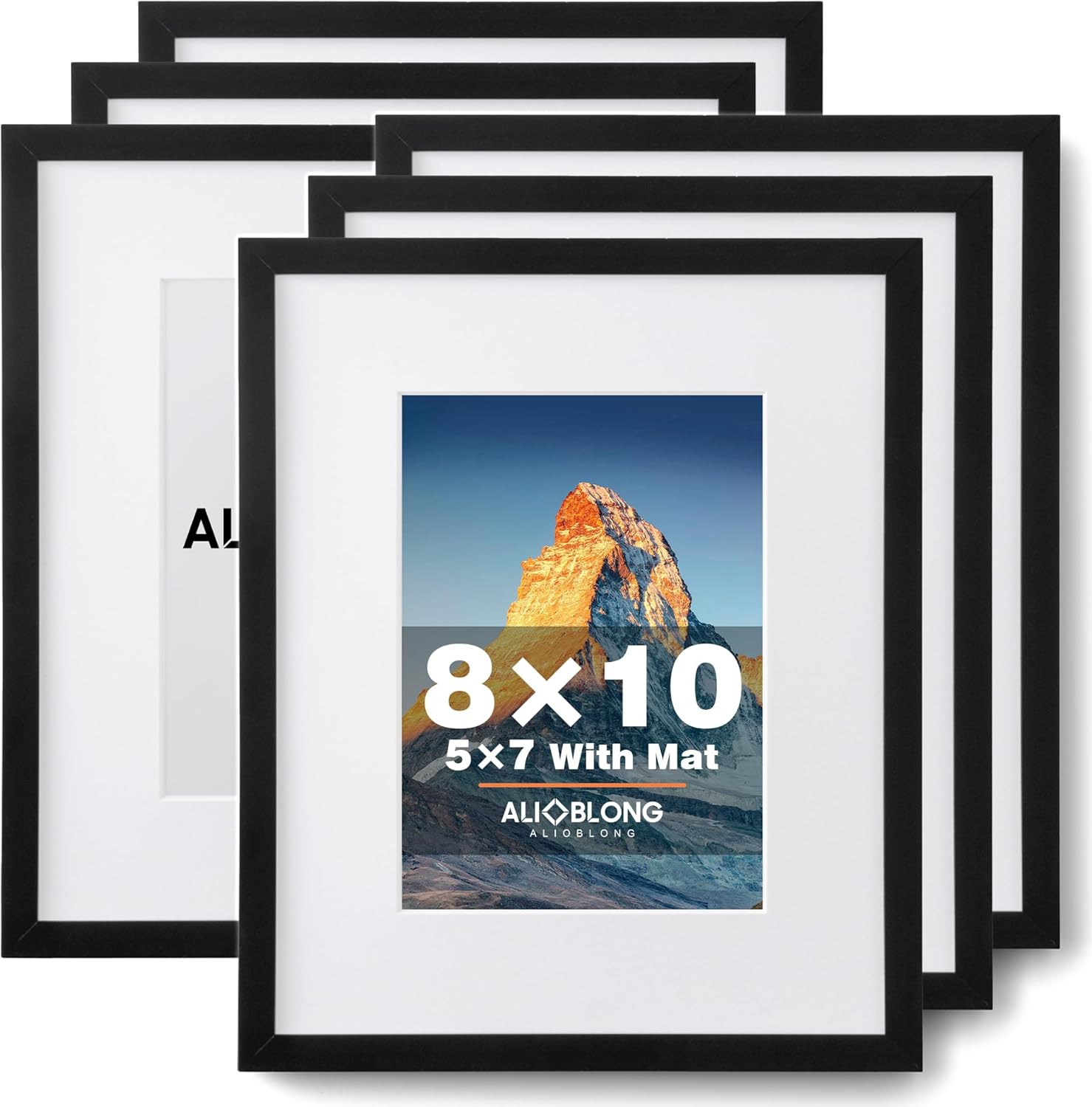 8×10 Picture Frame Set of 6,Black Photo Frame for 5×7 With Mat or 8×10 Without M…