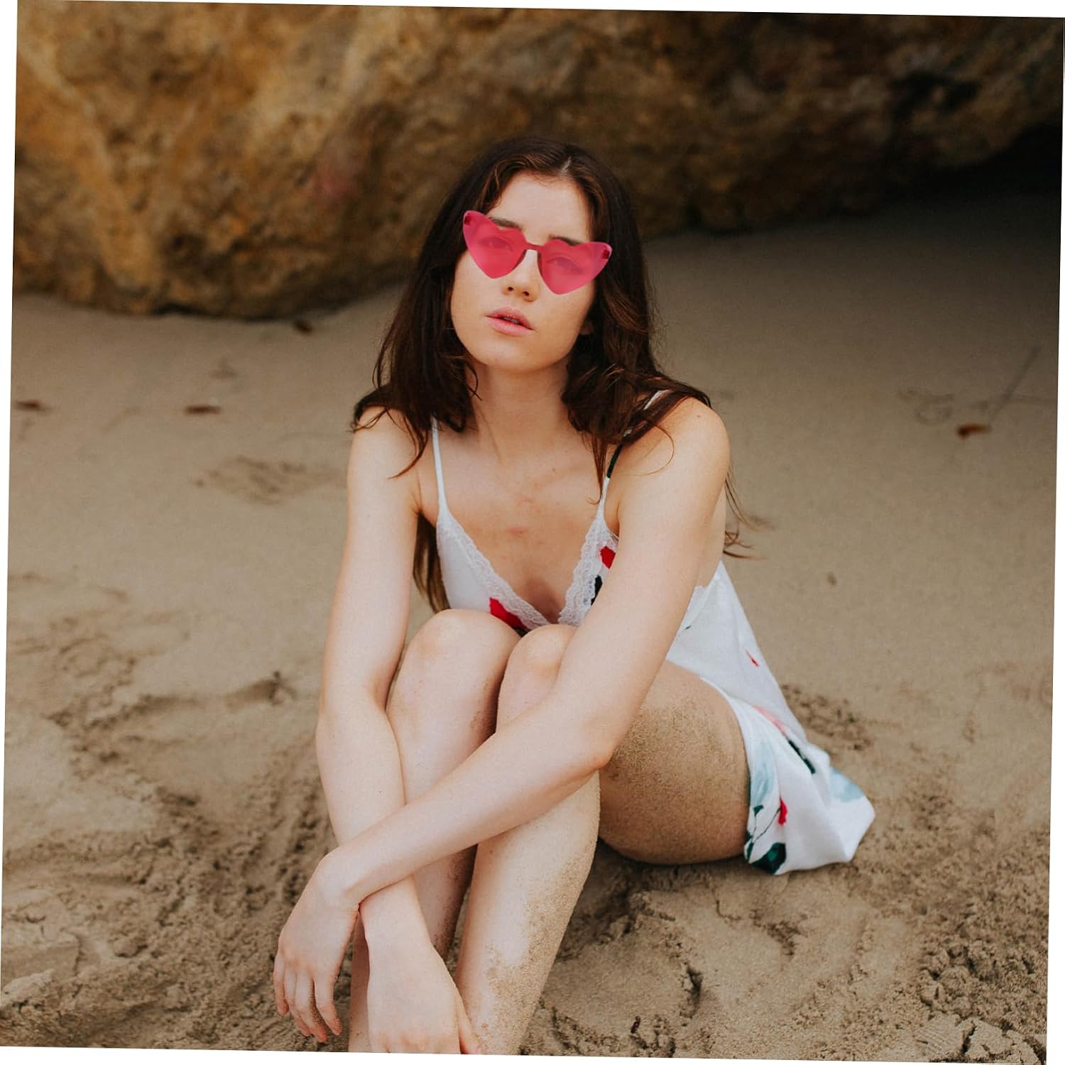 Toddmomy 2pcs Heart Shaped Rimless Sunglasses for Women Trendy Frameless Party Glasses UV Protection Heart Sunglasses for Celebrations
