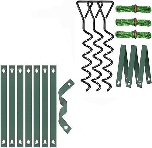 Miniatura 1 de Kit de estaca para árboles, estacas de árbol en espiral resistentes y soportes para árboles inclinados y correas de árbol para estacas