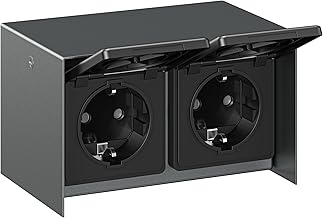 ledscom.de STEDDA 2-Way Outdoor Socket, IP44, Stainless Steel Anthracite Horizontal, Sockets for Garden, Patio and Outdoor Use