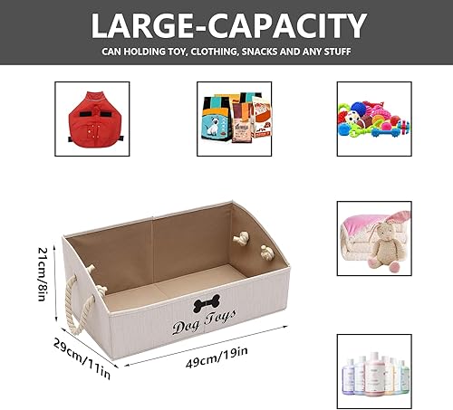 Miniatura 3 de Morezi Contenedor grande de juguetes para perros, cestas de juguetes poco profundas para perros, almacenamiento de juguetes perfecto para sala de