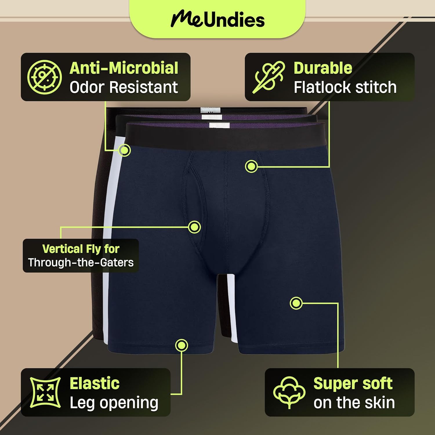 MeUndies – Men’s Boxer Briefs with Fly – 6” Inseam with Breathable and Comfortable Tencel UltraModal Fabric – 3 Pack - Image 3