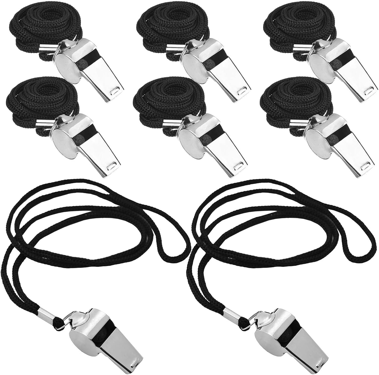Referee 8pcs Stainless Steel for Whistle Lanyard Coaches Teachers | Compact High-pitched Sound, Corrosion-resistant Finish, Soccer and Basketball Use, Includes Whistle Lanyard