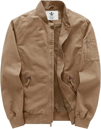 WenVen Mens Lightweight Cotton Flight Casual Military Bomber Jacket
