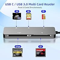 Vista 2 de CFast Card Reader, 5Gbps USB C CFast2.0 Card Reader CFast/SD/Micro SD/XD/Compact Flash Read 5 Cards Simultaneously, Sony XD Card SanDisk C-Fast Card