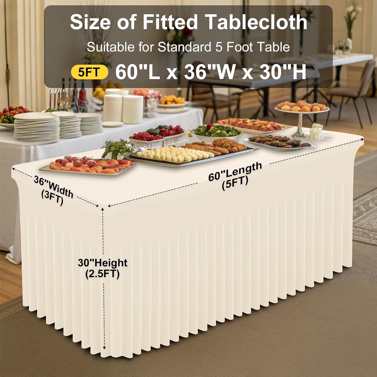 Smiry Spandex Elastic Fitted Table Cloth Skirt for 5FT Rectangle Table image 3