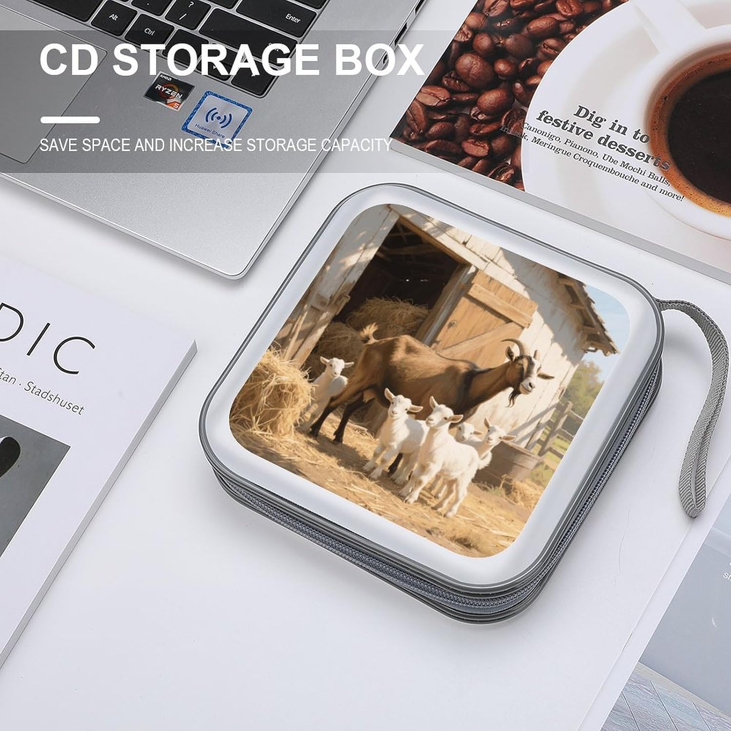 Farm Animal Cute Goat DVD Case With Zipper Portable CD Case Hardshell DVD VCD Binder Storage Box EVA Protective Blu-ray Wallet 40 Capacity CD Wallet Movie Music Media Disc Wallets image 4