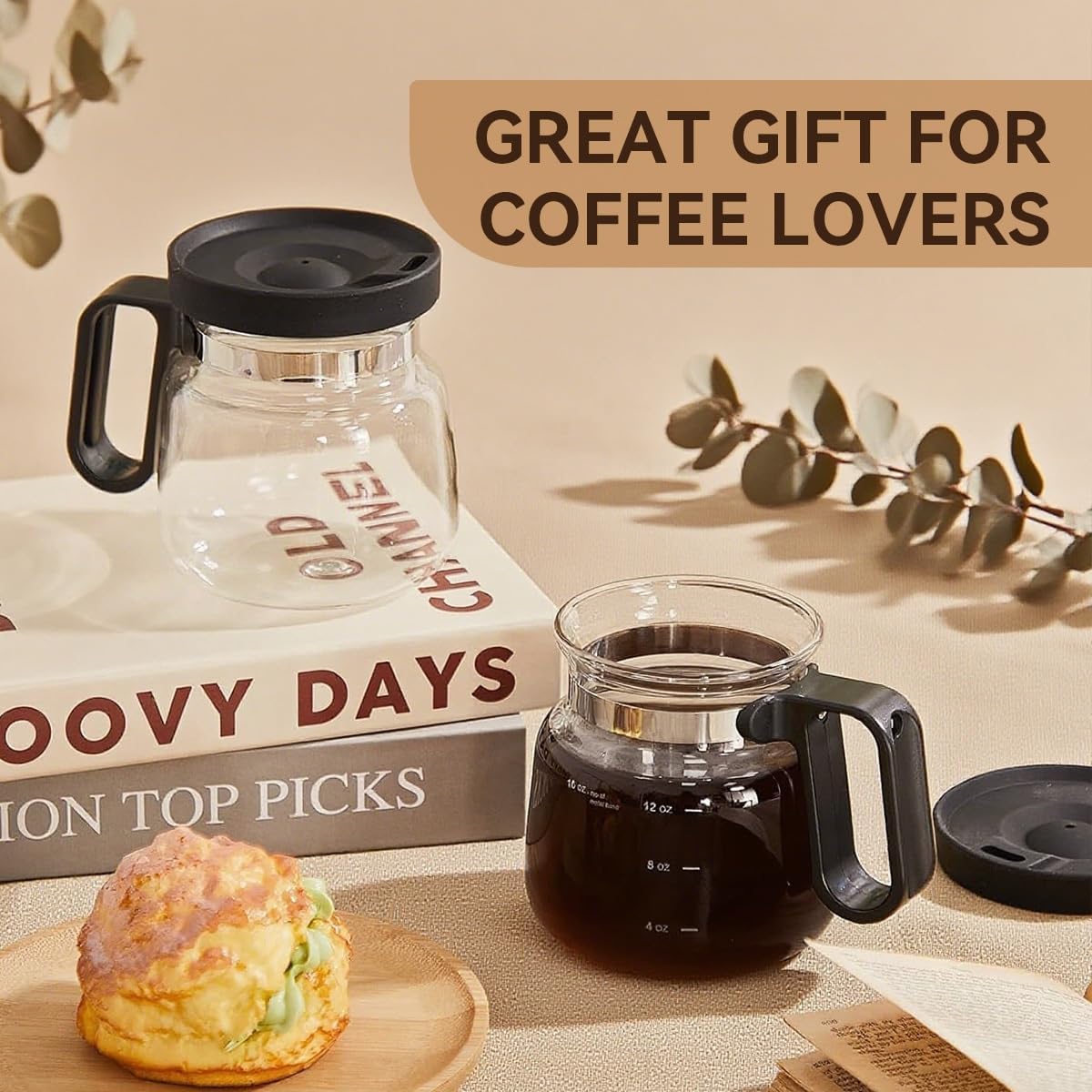 16 Oz Glass Coffee Pot Mug Mini Coffee Cup with Handle and Spill Proof Lid