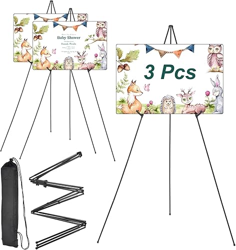 uxcell Paquete de 3 caballetes para exhibición, caballete de metal de 66 pulgadas para letrero de boda, caballete de trípode ajustable para pintar