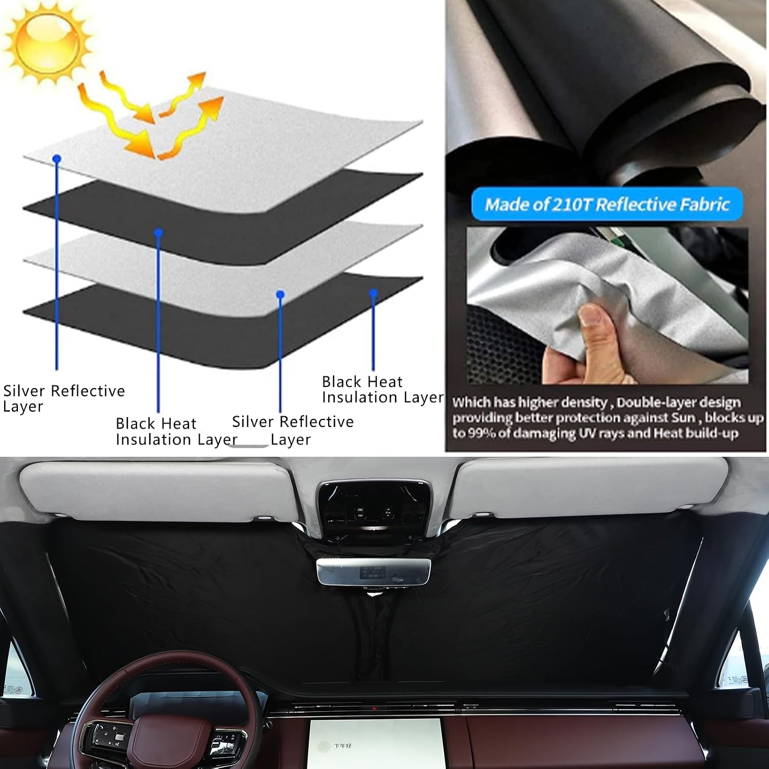 Windshield Sunshade Compatible with Range Rover Sport 2023-2025+, Front Windshield Sunshade Foldable Reflective Sunshade for UV and Sun Auto Interior Accessories (Style E)