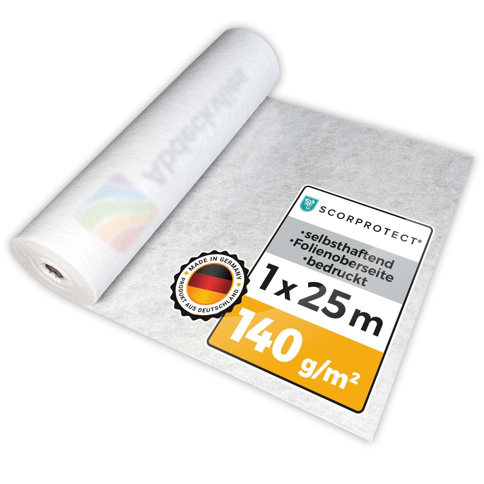 Scorprotect® Fieltro autoadhesivo para suelo y escaleras con logotipo, 1 m x 25 m, 140 g/m²