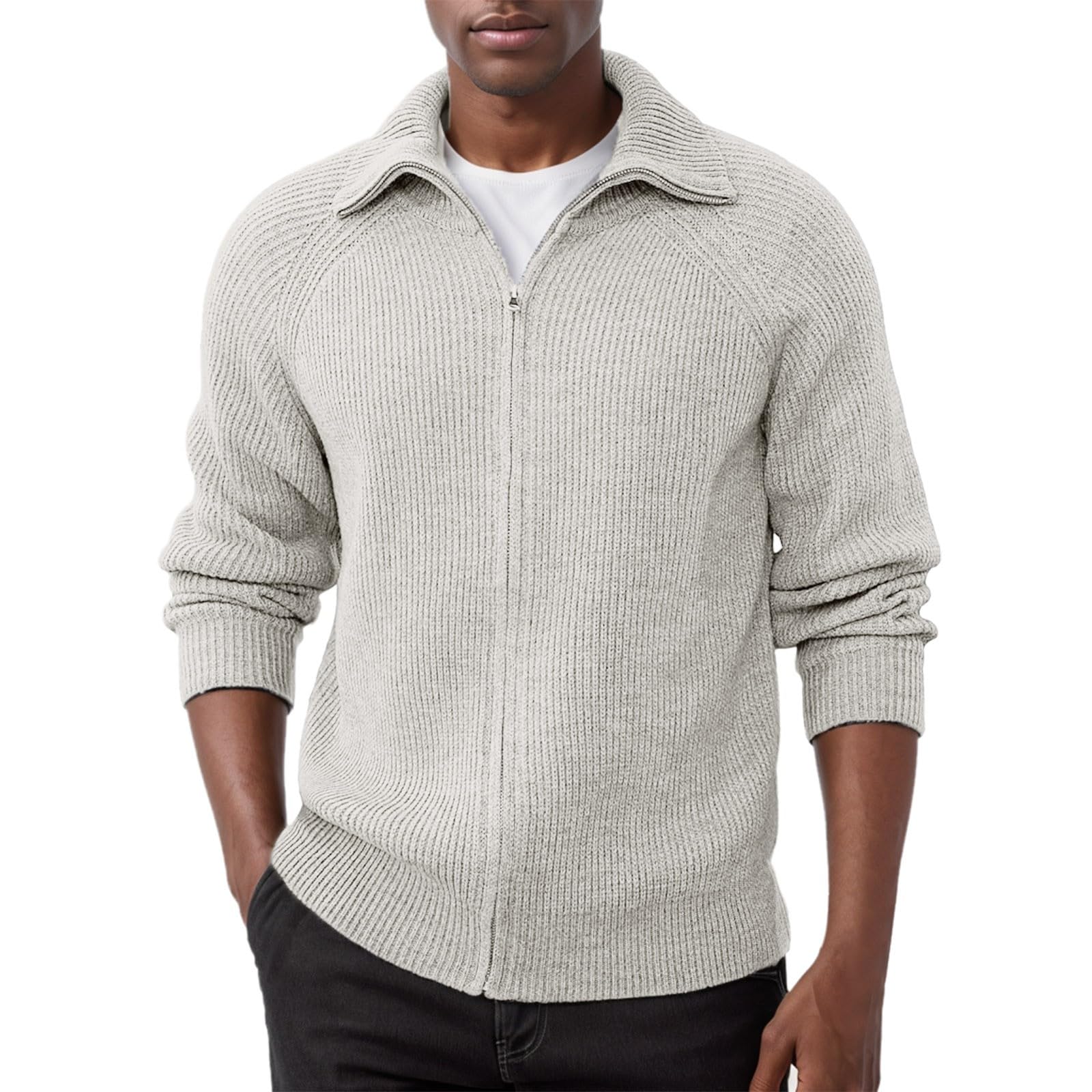 Jersey Hombre Invierno SuéTer Manga Larga Suéter Cardigan de Hombre con Cremallera Completa, Mangas Raglán y Cuello Reverso, Estilo Casual