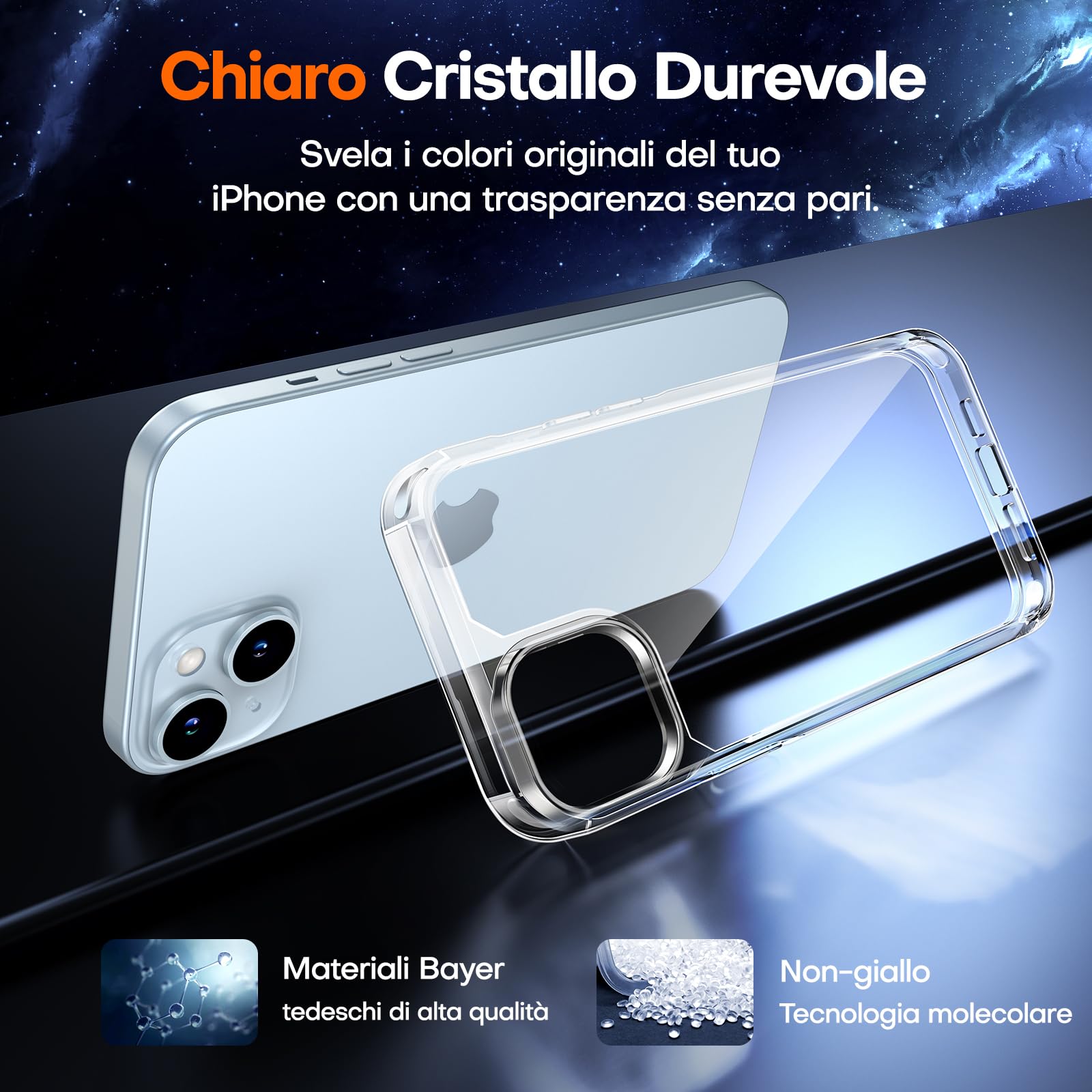 TAURI Cover per iPhone 15, [3 in 1] 1 Custodia[Senza Ingiallimento] con 2 Pellicole Vetro Temperato, [Protezione Antiurto Militare] Sottile Antishock, Anticaduta- Trasparente