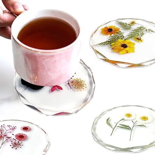 Miniatura 6 de Paquete de 4 moldes para posavasos para fundición de resina, molde redondo con borde de diamante, molde de bandeja grande de silicona de resina epoxi