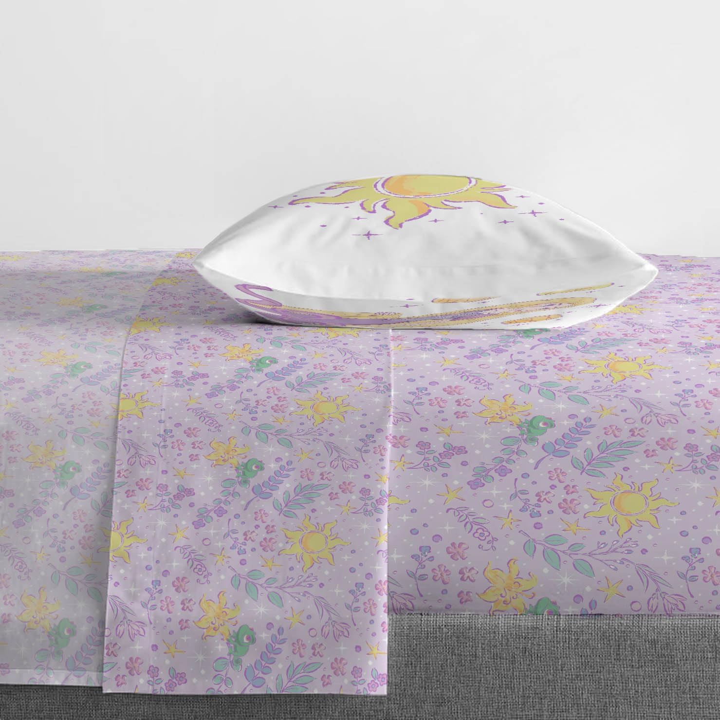 Jay Franco Kids Sheet Set with Fitted, Flat Sheets & Pillow Cover - Ultra-Soft Bedding with Pillowcase for Room Decor, Purple - Disney Princess Rapunzel, 3 Piece Twin